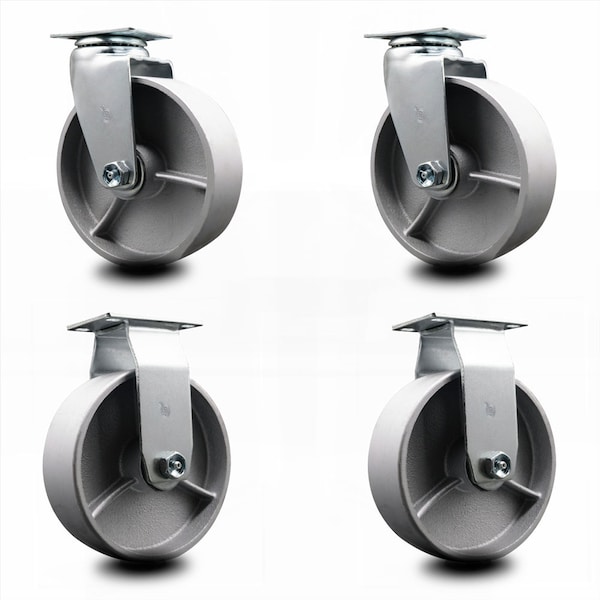 6 Inch Semi Steel Cast Iron Caster Set with Ball Bearings 2 Swivel 2 Rigid